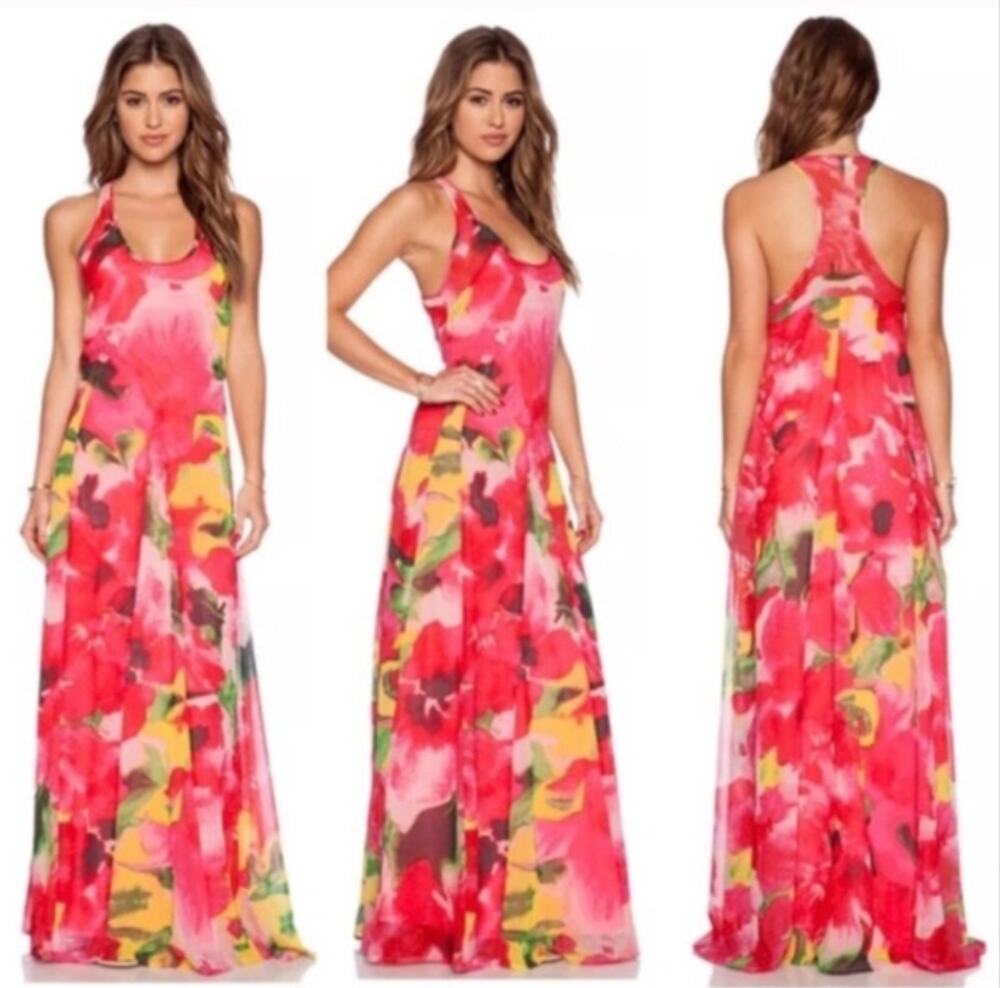 BB Dakota Deklyn Fuchsia Floral Print Maxi Dress XS Extra Small